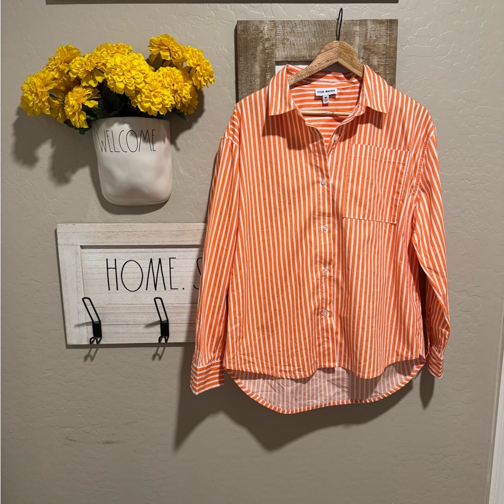Orange Striped Button-Up Shirt Steve Madden